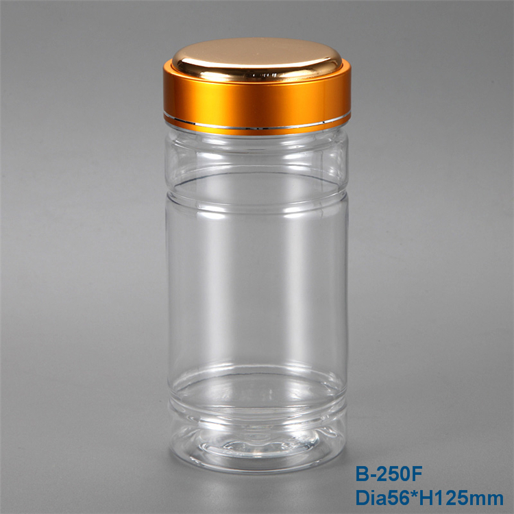 200ml波士顿圆形铝盖透明PET塑料药罐批发