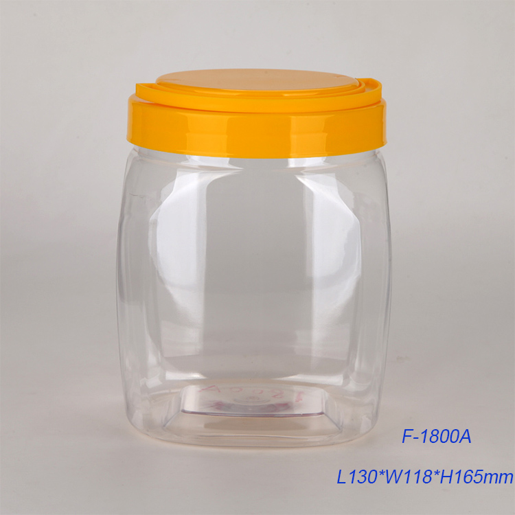 1.8升大号空透明PET塑料礼品存储罐盒包装带有黄色手柄盖的卡通玩具
