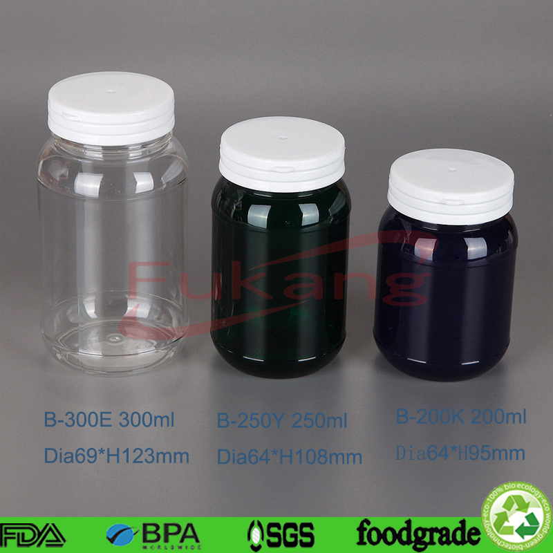 透明PET塑料维生素和胶囊瓶，带铝螺丝的塑料药瓶250ml