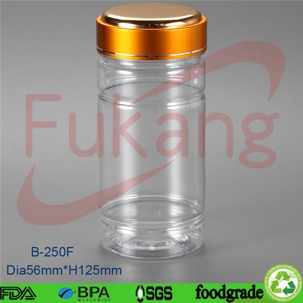 透明PET塑料维生素和胶囊瓶，带铝螺丝的塑料药瓶250ml