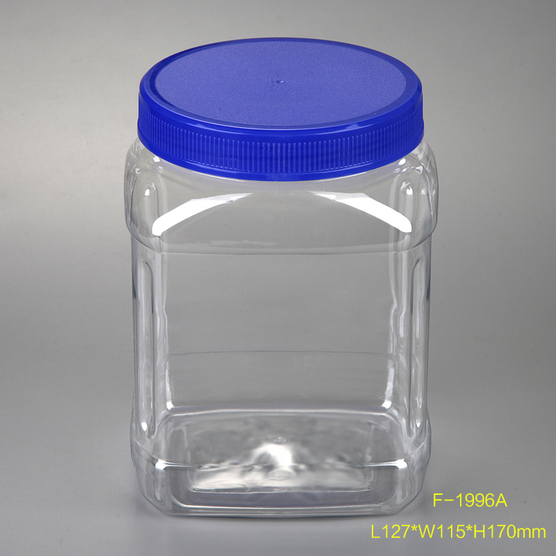 方形2升糖果塑料罐，用于干果的大型塑料宠物罐